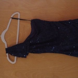 City Triangles navy blue sequined lace cocktail dress, one-shoulder, size 5